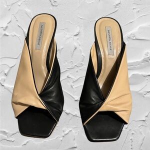 Saks Fifth Avenue black and beige mules